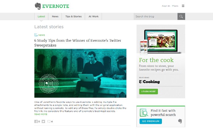 Blog Evernote. Salah satu blog perusahaan terbaik menurut Mashable