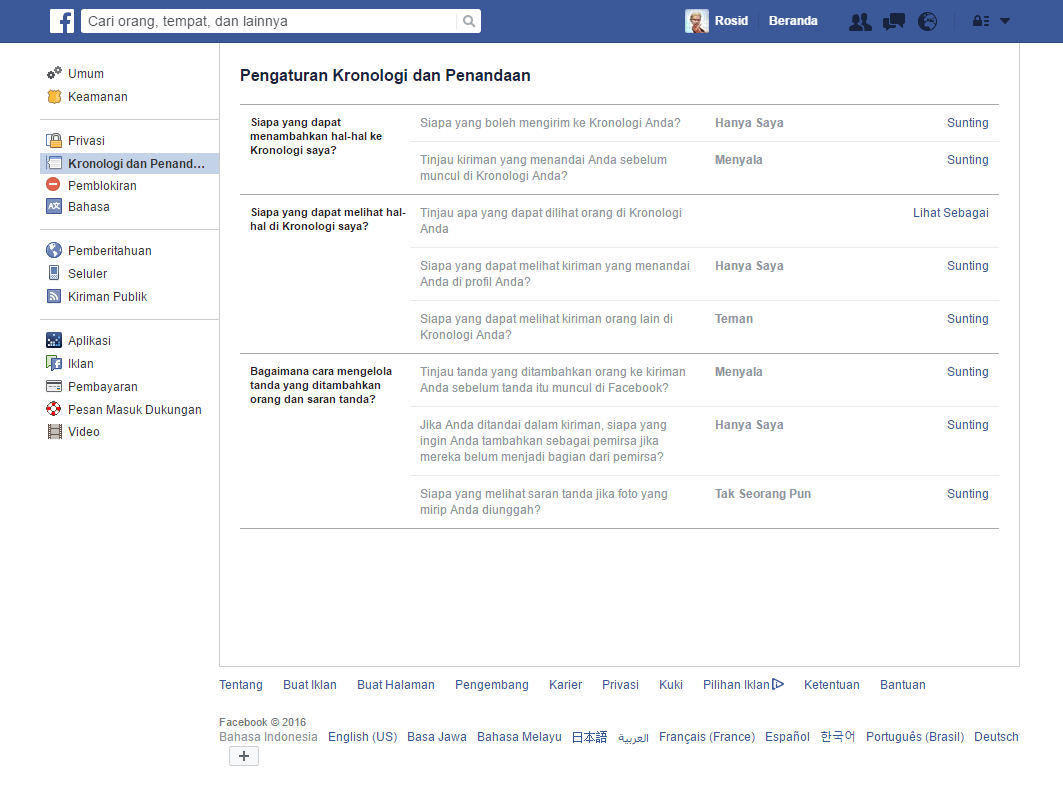 Pengaturan Kronologi dan Penandaan di Facebook