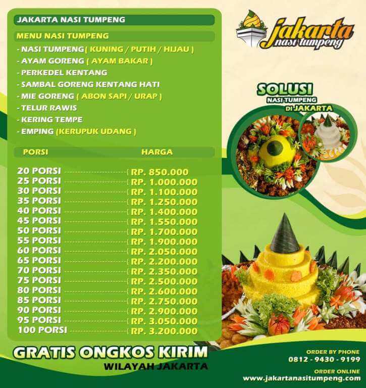 Pilihan Menu dan Harga Jakarta Nasi Tumpeng