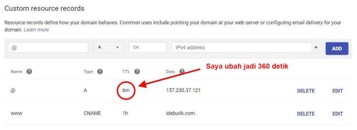 Menambahkan DNS Record di Google Domain